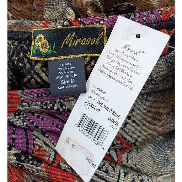 New Mirasol The Wild Side Skirt Medium Jungle Floral Mixed Print Midi Flounced - Picture 6 of 7